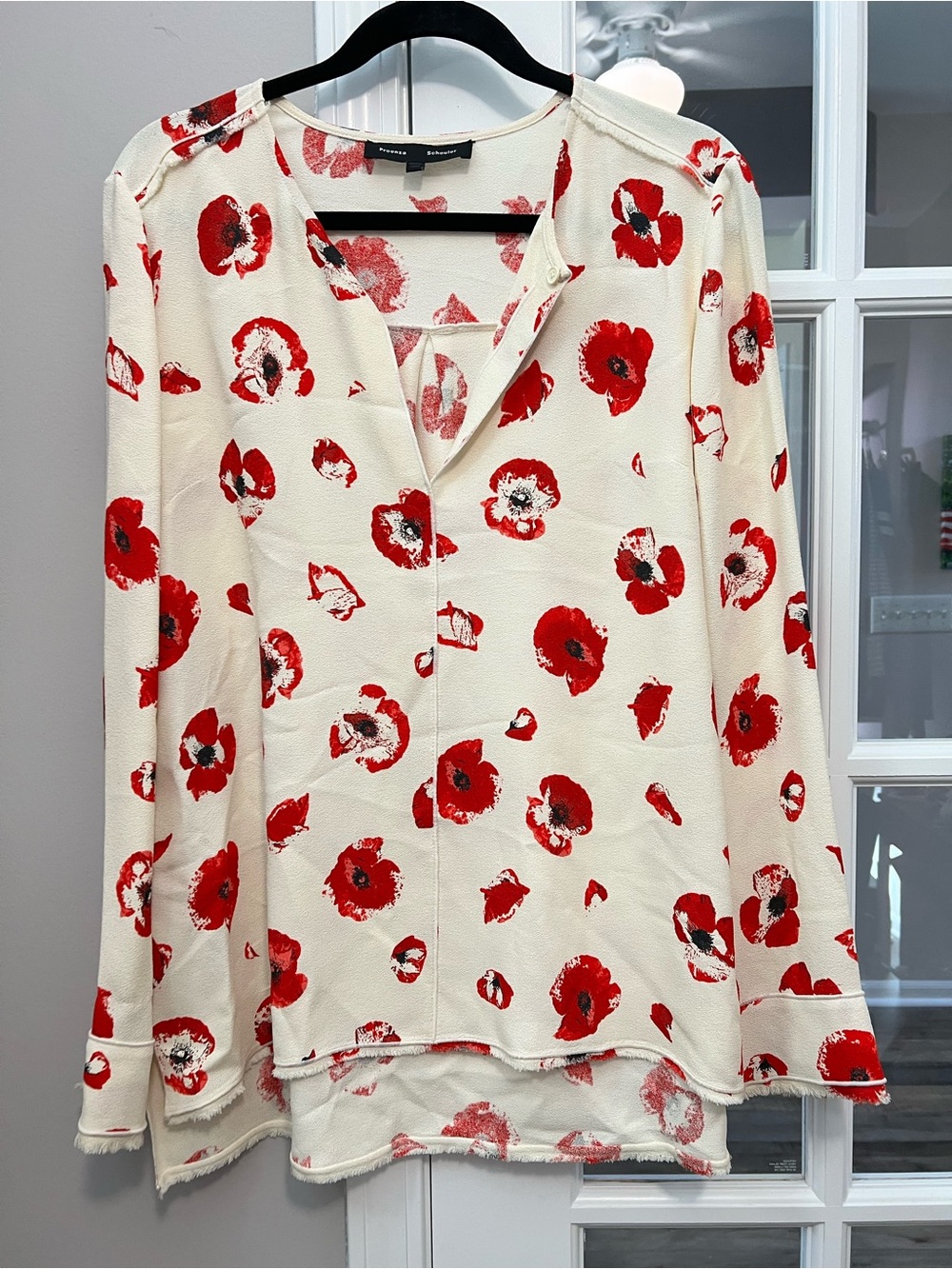 Proenza Schouler Cream and red poppy print top size 10 EUC